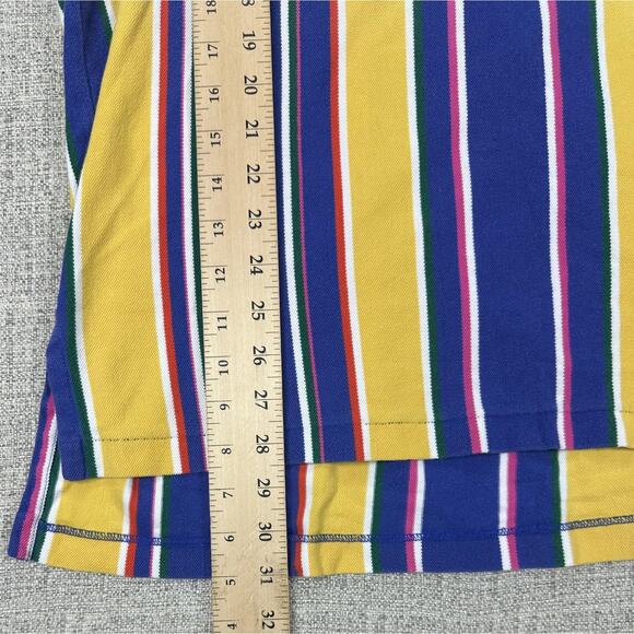 Polo Ralph Lauren Shirt Sz L Blue Yellow Striped Classic Polo Short Sleeve 90s - Picture 3 of 12